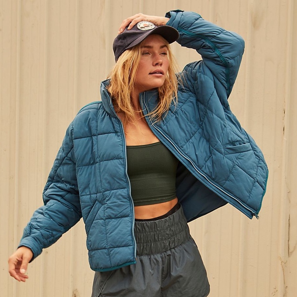 Free People Teal Puffer Jacket